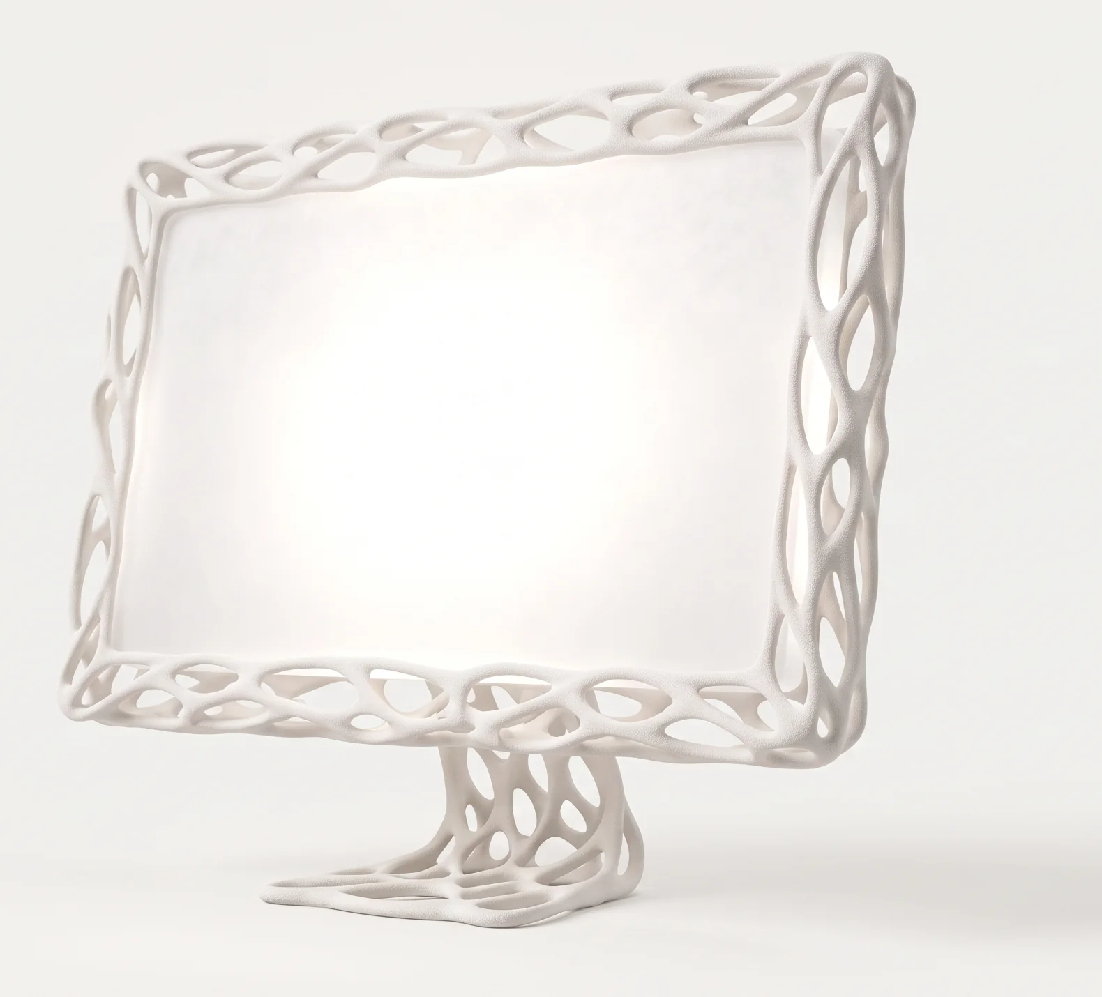A porous white screen, the surface search results and AI answers are read from